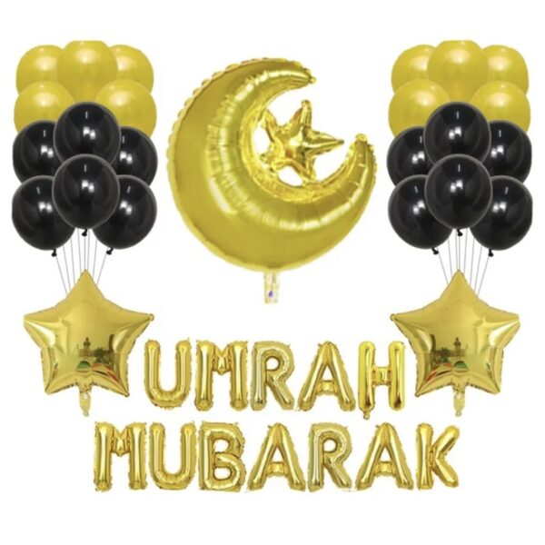 Umrah Mubarak 35 Piece Foil & Latex Balloons Gold 34